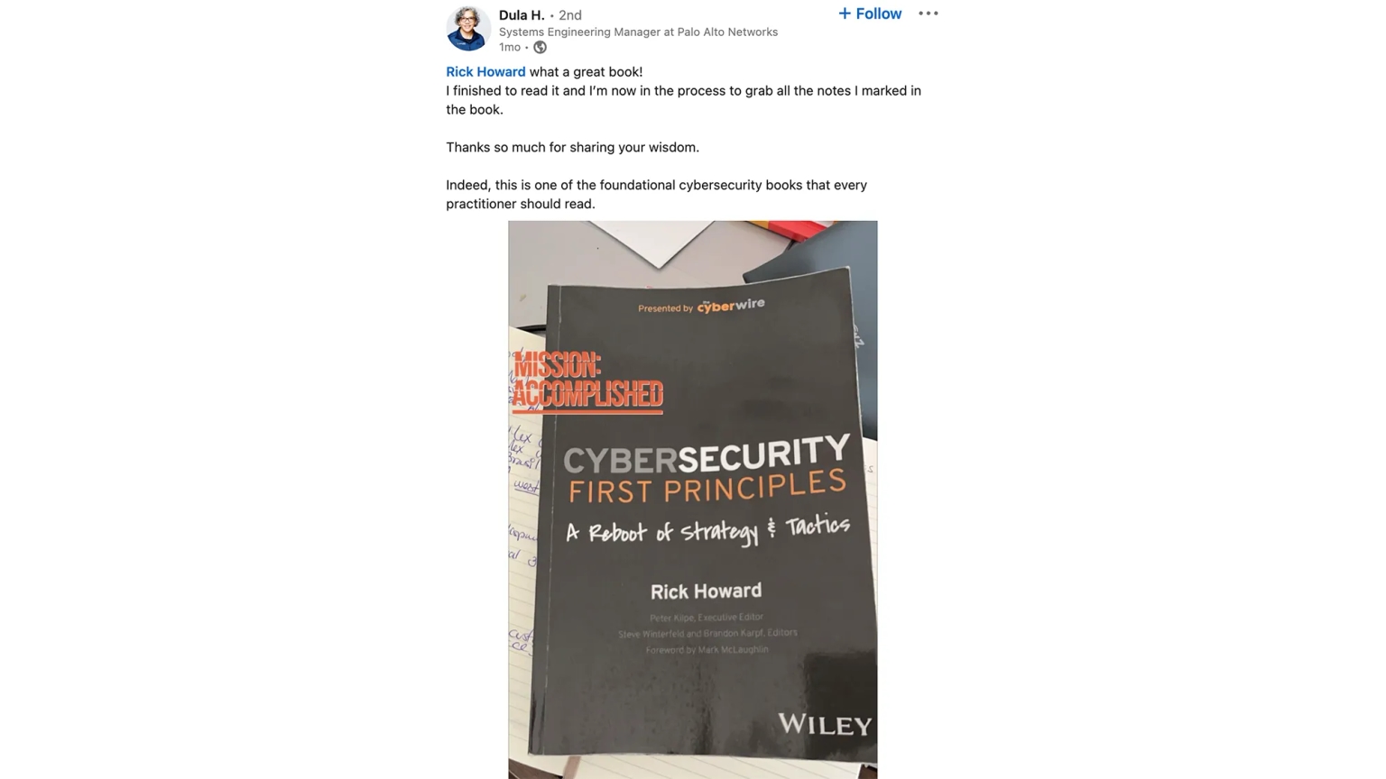 reader's feedback for the Cybersecurity first principles