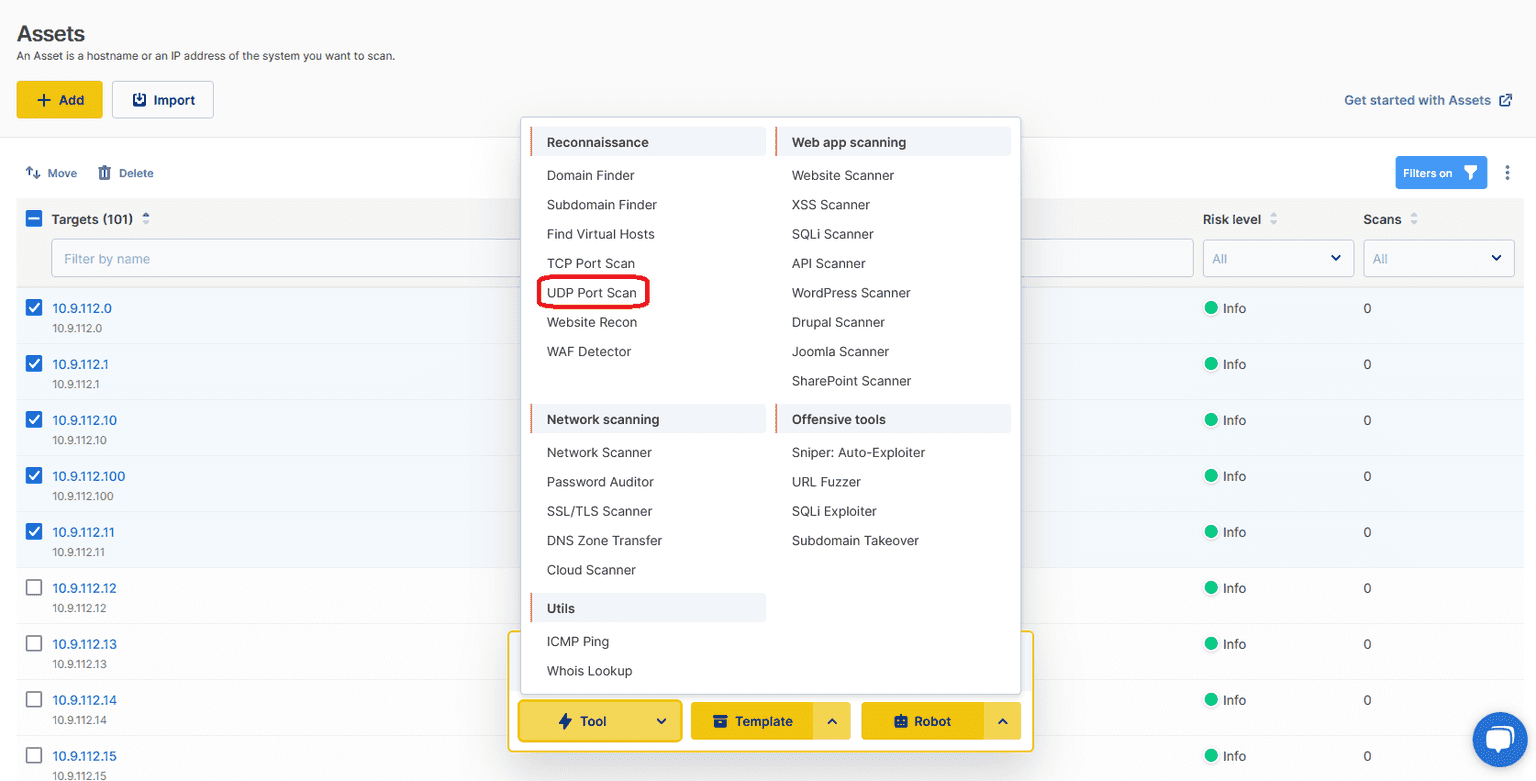 scan with the UDP Port Scanner