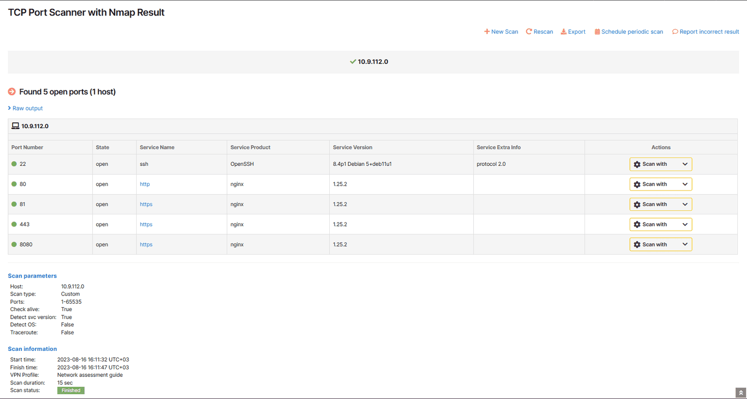 scan results for an IP