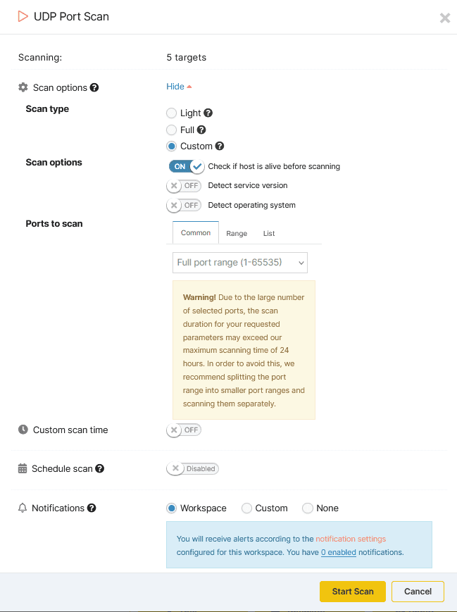 scan range options